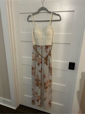 Ivory Lace Bodice Floral Maxi Dress